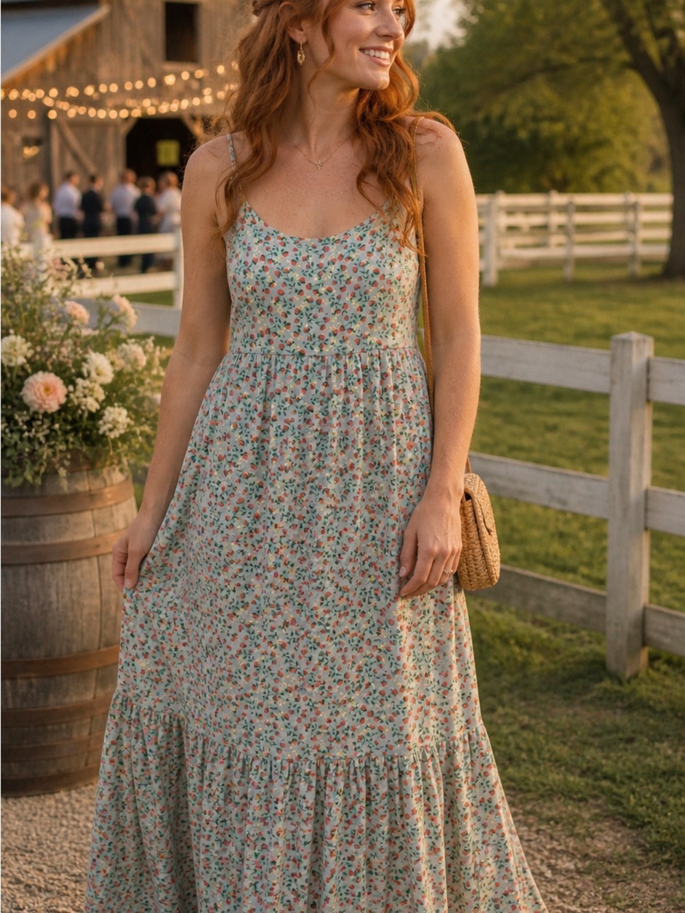 Sage Floral Maxi Dress with Delicate Straps